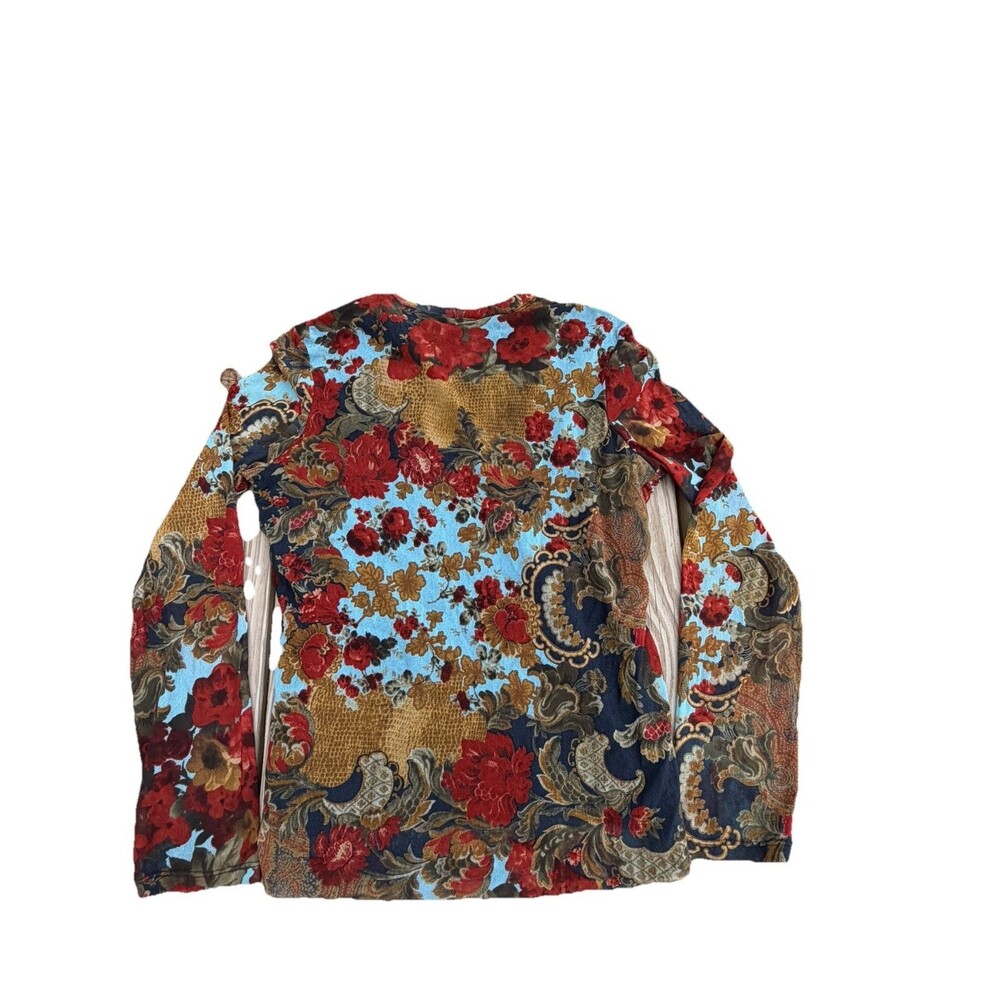 A’Nue Ligne Women Large Paisley Floral Y2K Mesh Long Sleeve Artsy Boho European - Picture 3 of 9